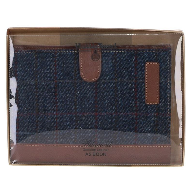 Ashwood A5 Notebook Tan Leather and Navy Tweed TW-19 boxed