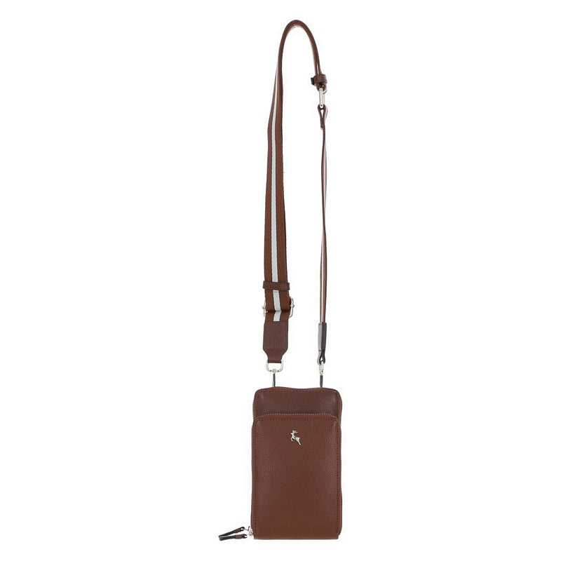 Ashwood Leather Crossbody Phone Bag Tan X-31 hanging front