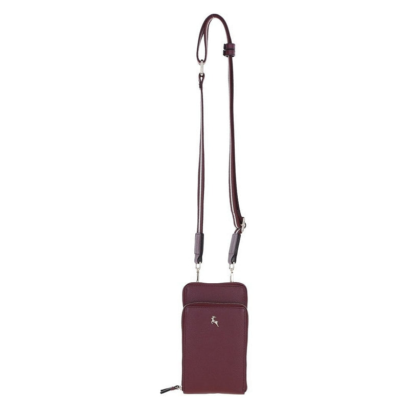 Ashwood Leather Crossbody Phone Bag Wine X-31 hanging front