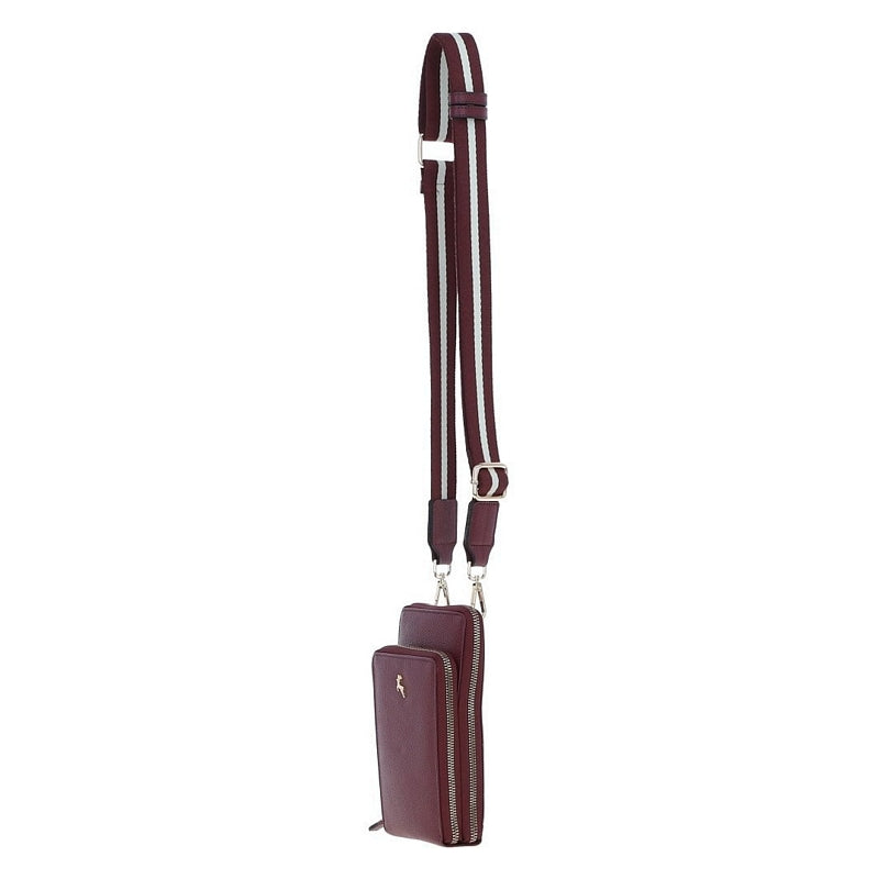 Ashwood Leather Crossbody Phone Bag Wine X-31 hanging side