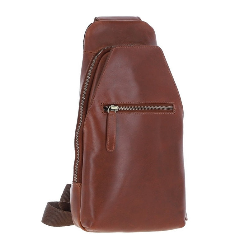 Ashwood Three Pocket Leather Sling Bag Chestnut K-43 closeup