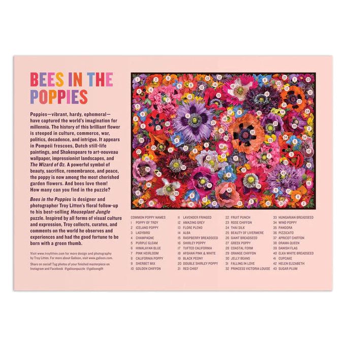 Bees in the Poppies 1000 Piece Jigsaw Puzzle box rear
