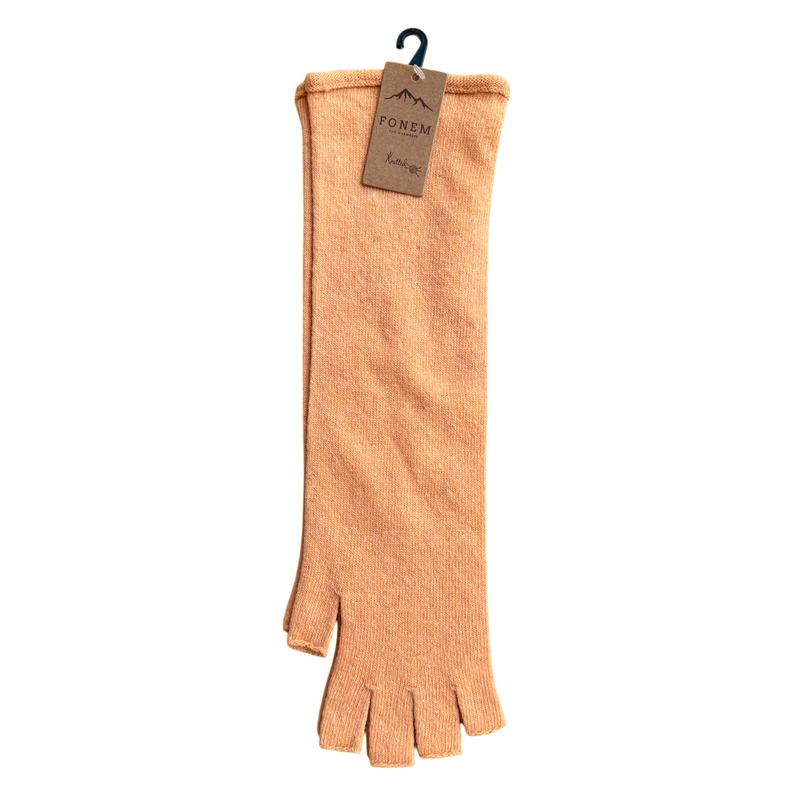 Beren Long Knitted Fingerless Gloves in Apricot