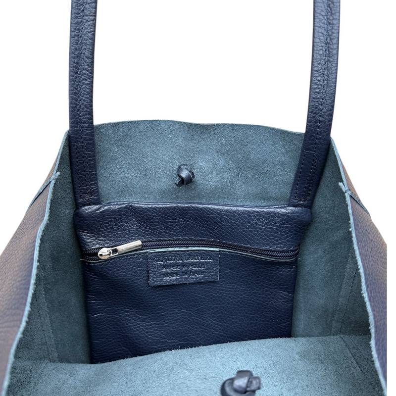 Big Leather Tote in Navy inside