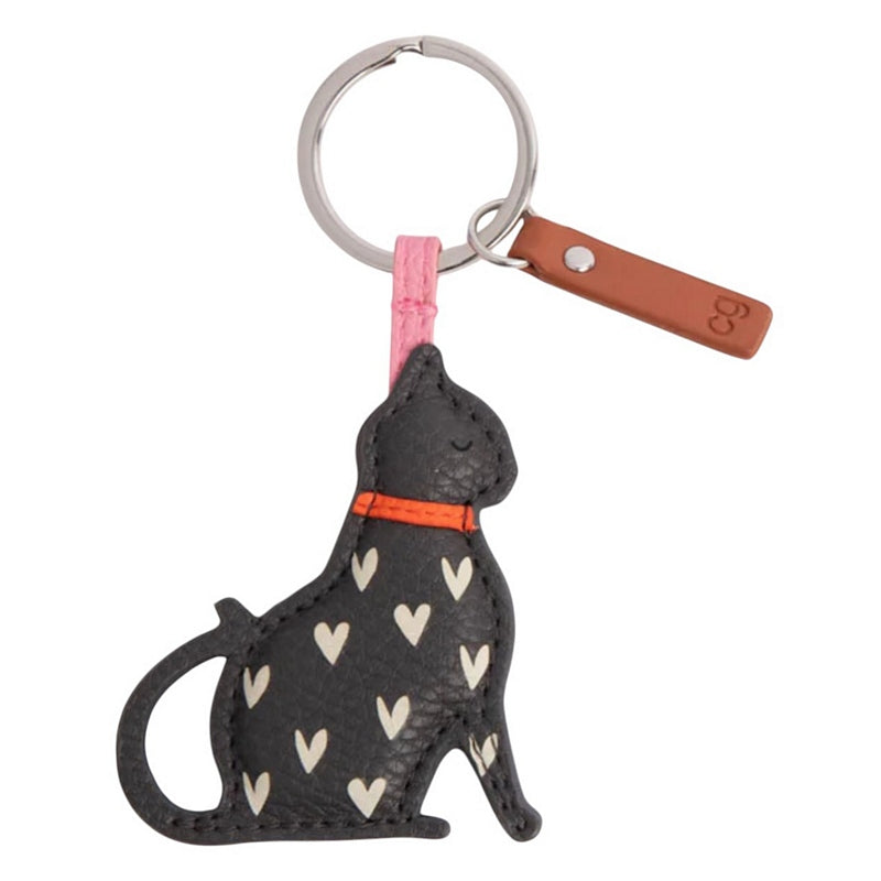 Caroline Gardner Black Cat with White Hearts Keyring NOV147 front