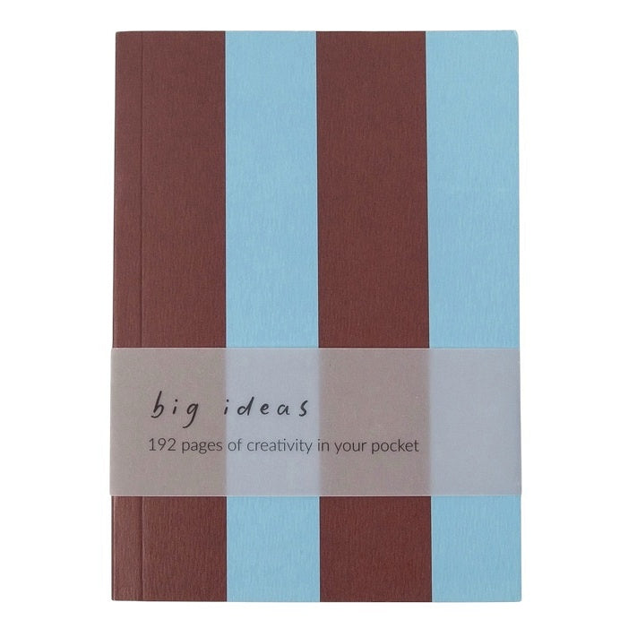 Caroline Gardner Blue and Wine Stripe A6 Thin Softback Notebook MNB107 front with belly band