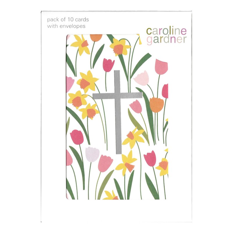 Caroline Gardner Cross In Floral Stems Pack Of 10 Notecards in box