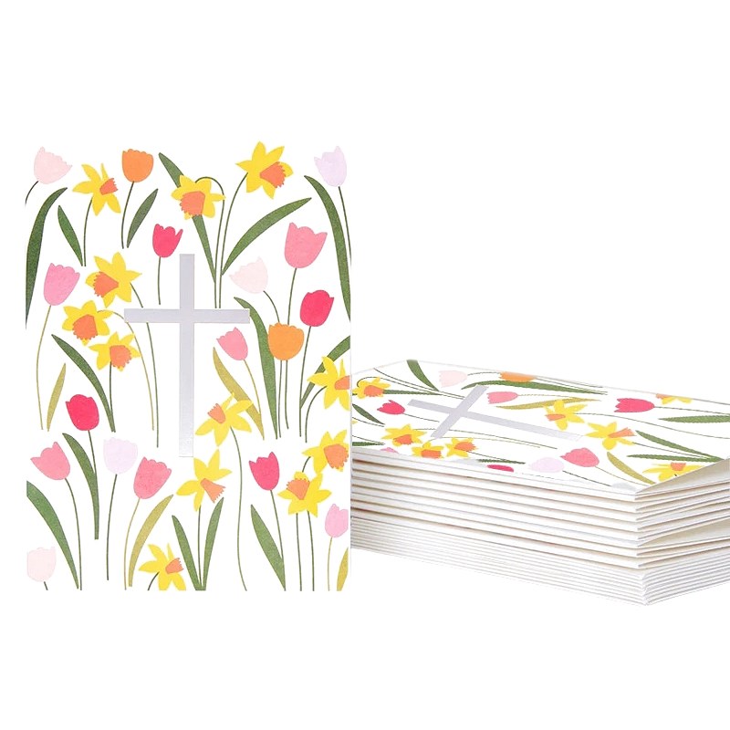 Caroline Gardner Cross In Floral Stems Pack Of 10 Notecards main