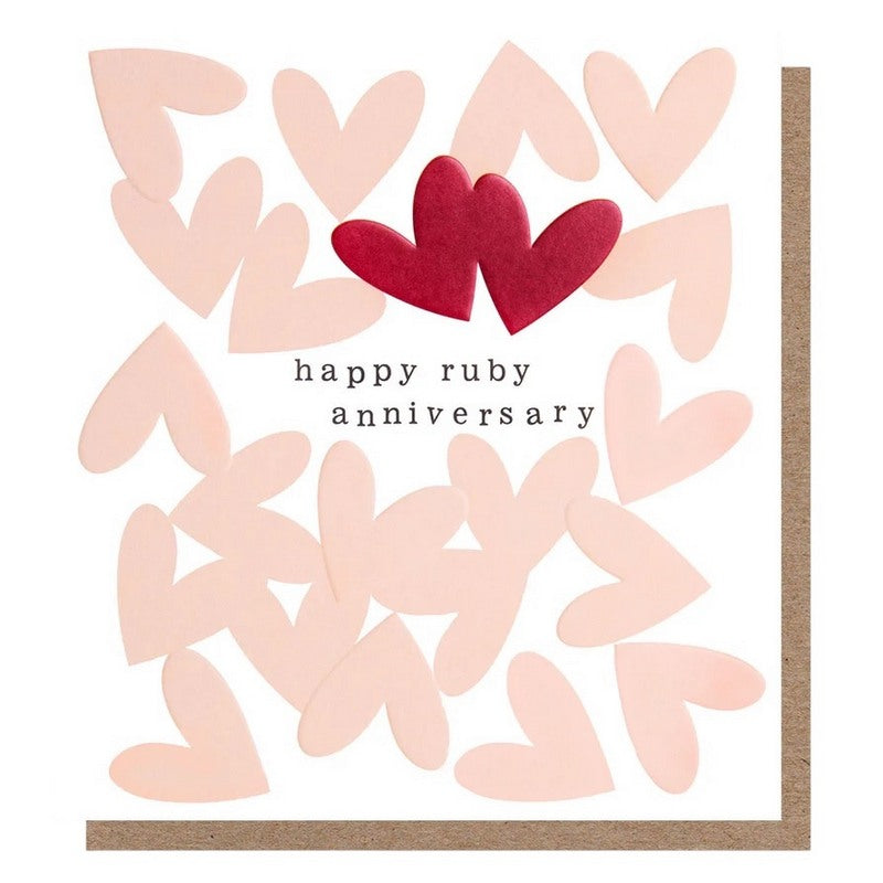 Caroline Gardner Large Happy Ruby Anniversary Hearts Card ANN004 front
