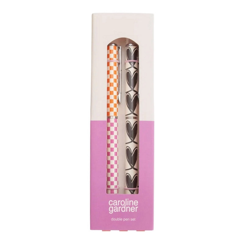 Caroline Gardner Linked Hearts Multi Mini Check Set of 2 Pens TPN109 in box