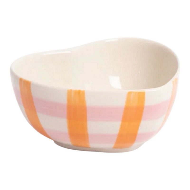 Caroline Gardner Love Pink Orange Check Heart Shaped Ceramic Trinket Bowl SHB102 front