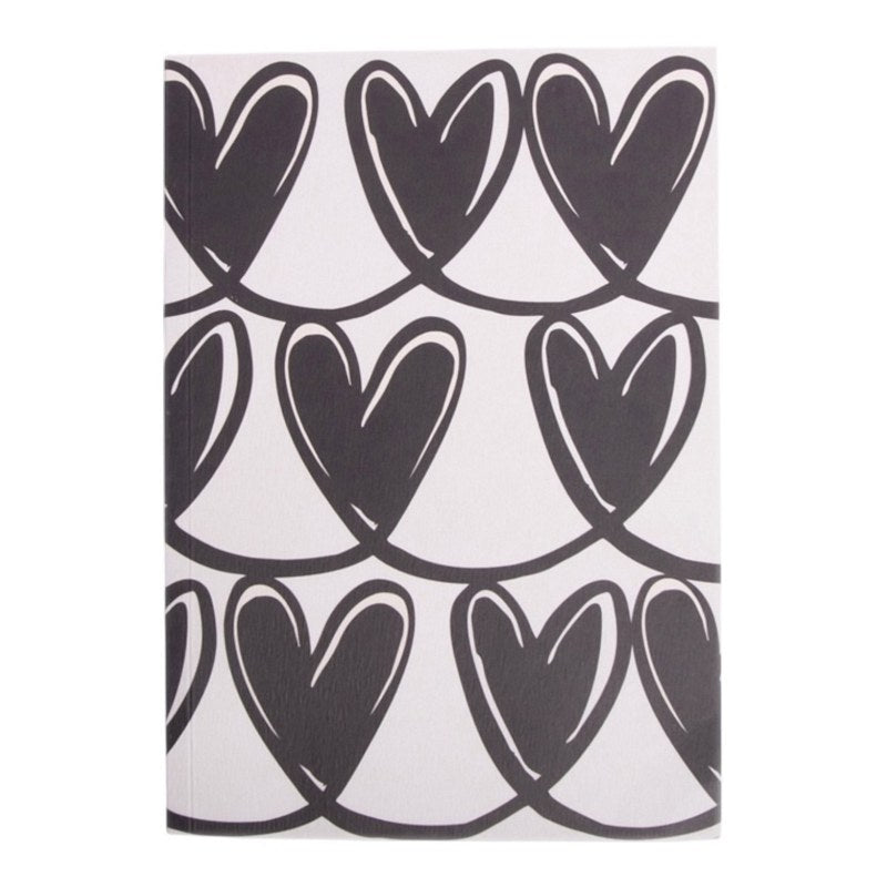 Caroline Gardner Mono Linked Hearts A5 Softback Notebook SBN107 front