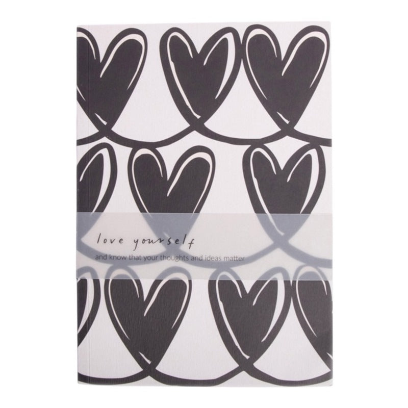 Caroline Gardner Mono Linked Hearts A5 Softback Notebook SBN107 main