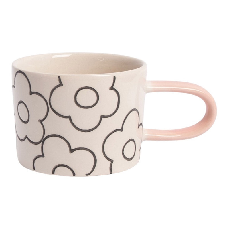 Caroline Gardner Mono Outline Flower Ceramic Mug MGG122 front