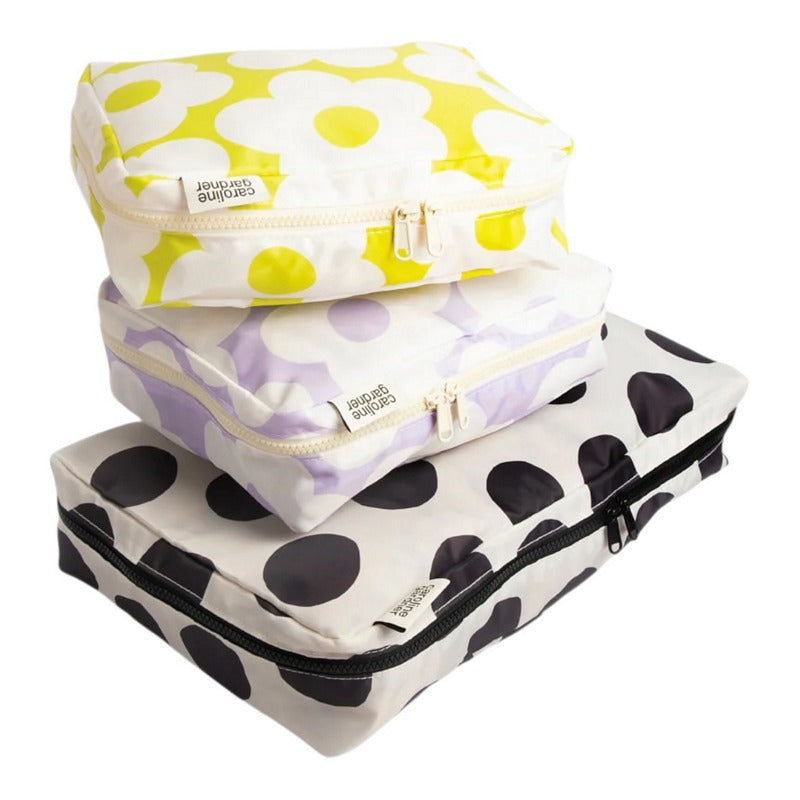 Caroline Gardner Mono Spot Flowers Set of 3 Packing Cubes ZCS103 stacked