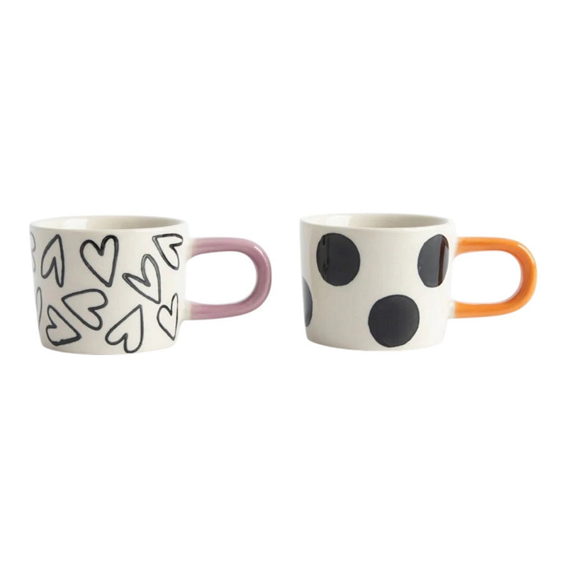 Caroline Gardner Mono Spot & Hearts Set of 2 Espresso Cups BEM100 main