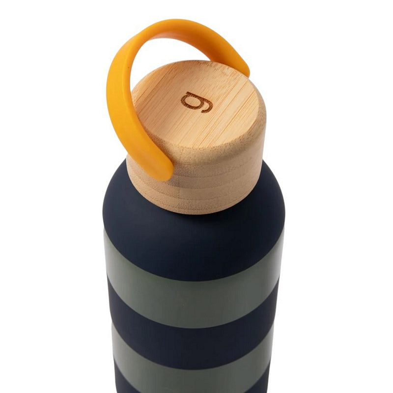 Caroline Gardner Navy and Khaki Stripe Metal Water Bottle MMET113 lid