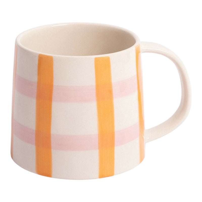 Caroline Gardner Orange Pink Check Large Mug MGL102 front