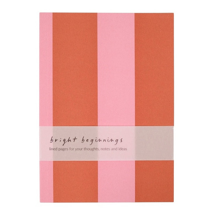 Caroline Gardner Orange and Pink Stripe A5 Softback Notebook SBN110 front with belly band