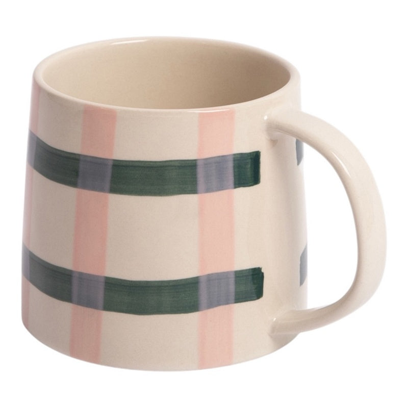 Caroline Gardner Pink & Teal Check Large Mug MGL103 handle