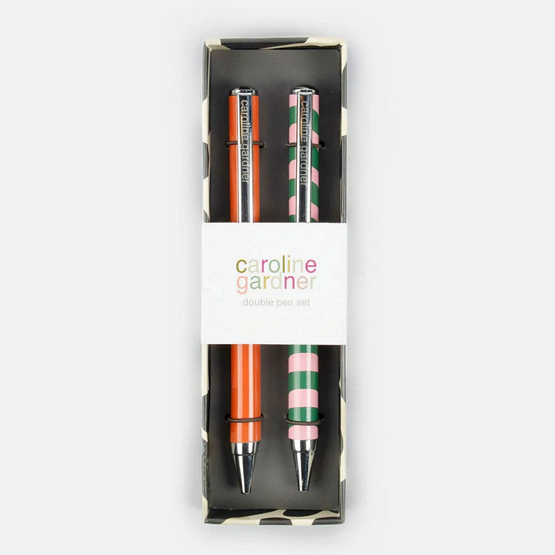 Caroline Gardner Set of 2 Boxed Pens - Orange & Wave Stripe TPN104 in box