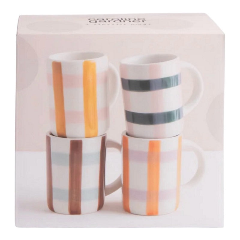 Caroline Gardner Set of 4 Multi Check Espresso Cups BES100 box