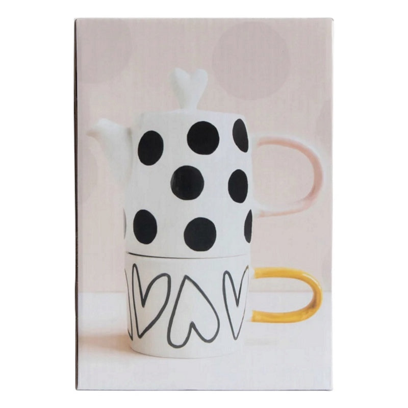 Caroline Gardner Spot Heart Tea For One Boxed Teapot and Cup Set TPT101 box