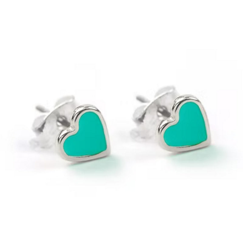 Carrie Elspeth ES043 Teal Enamel Heart Silver Stud Earrings front