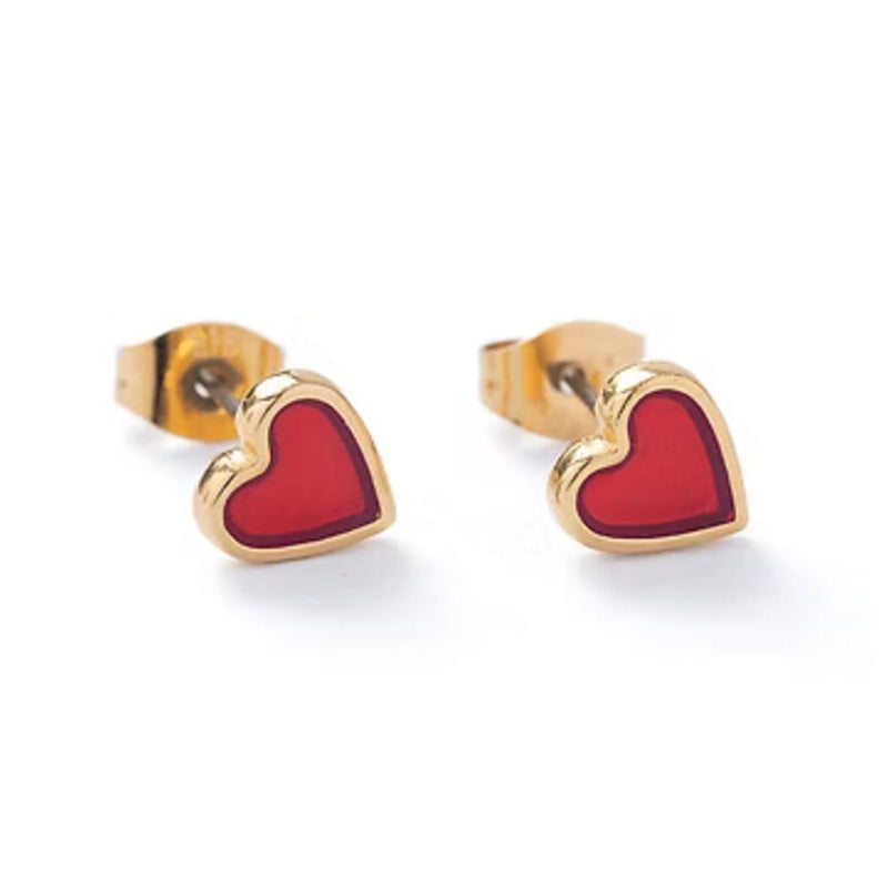 Carrie Elspeth ES049 Red Translucent Gold Heart Stud Earrings