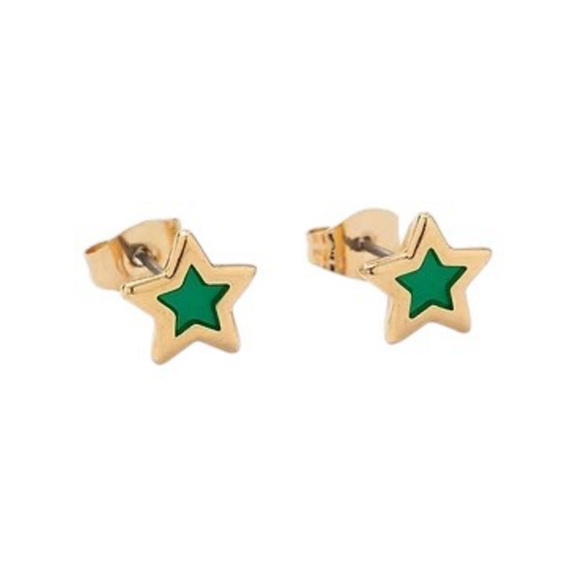Carrie Elspeth ES060 Green Translucent Gold Star Stud Earrings main