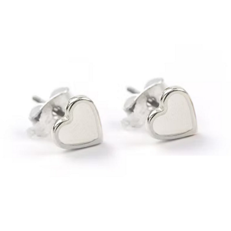Carrie Elspeth Jewellery ES036 White Enamel Heart Silver Stud Earrings front
