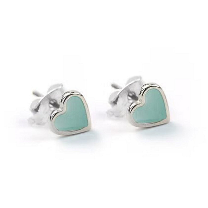 Carrie Elspeth Jewellery ES046 Aqua Enamel Heart Silver Stud Earrings front