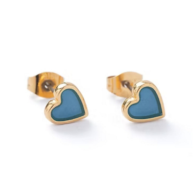 Carrie Elspeth Jewellery ES051 Steel Blue Translucent Gold Heart Stud Earrings