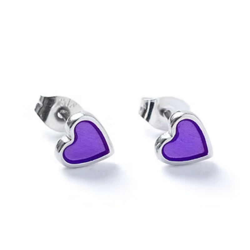 Carrie Elspeth Jewellery ES064 Purple Translucent Silver Heart Stud Earrings