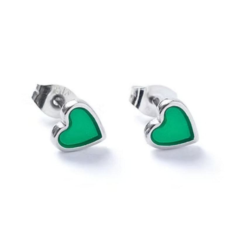 Carrie Elspeth Jewellery ES067 Green Translucent Silver Heart Stud Earrings