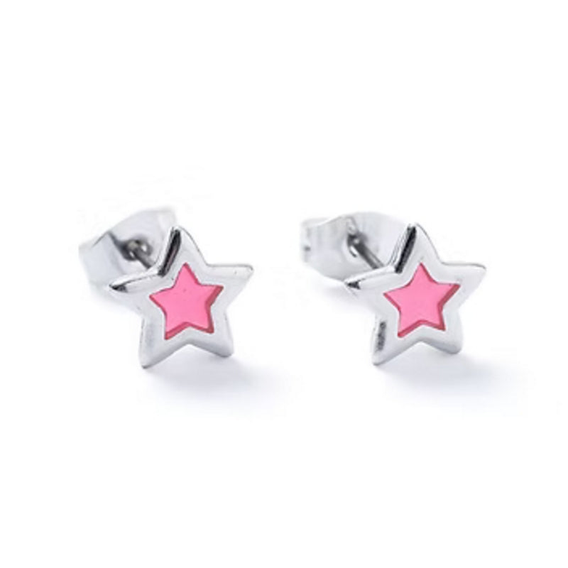 Carrie Elspeth ES069 Pink Translucent Silver Star Stud Earrings