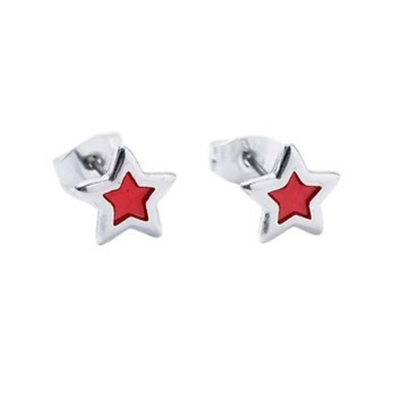 Carrie Elspeth Jewellery ES070 Red Translucent Silver Star Stud Earrings main