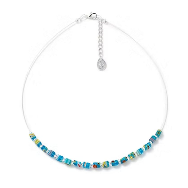 Carrie Elspeth N1915 Turquoise Millefiore Cubes Links Necklace front