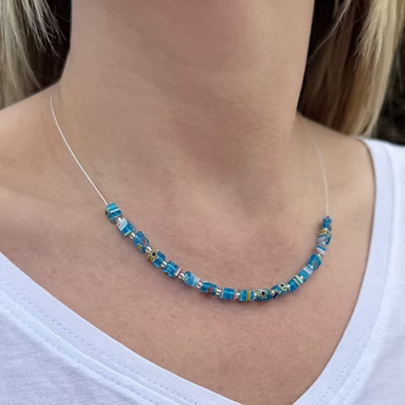 Carrie Elspeth N1915 Turquoise Millefiore Cubes Links Necklace model