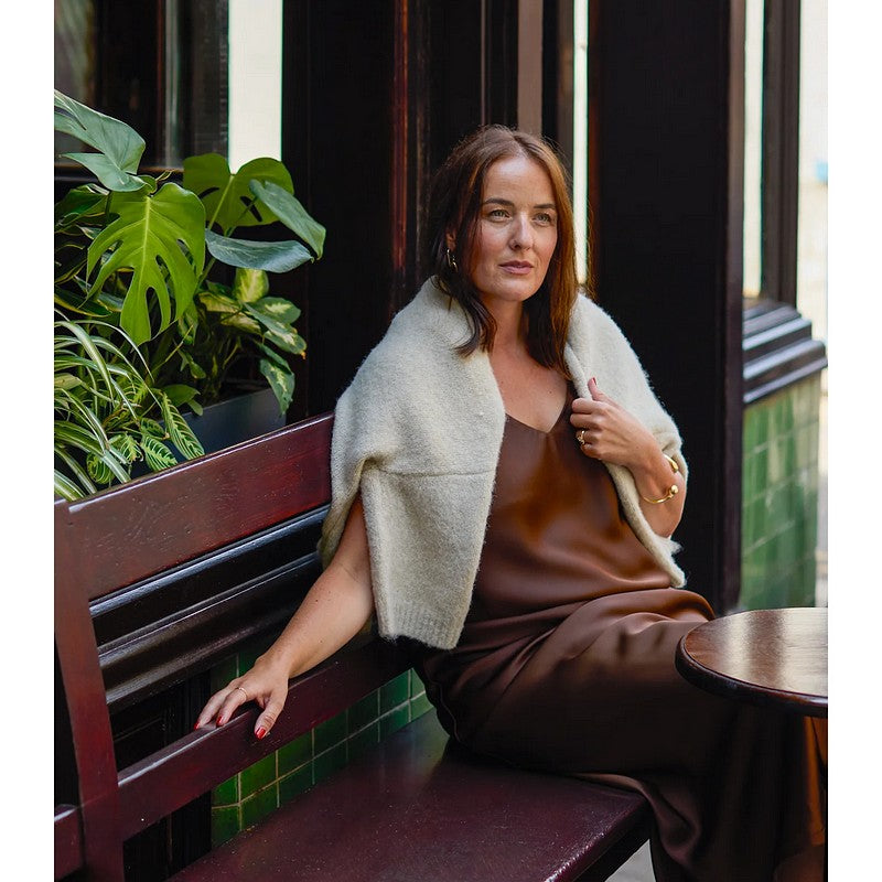 Chalk Clothing Harlow Dress Satin Chocolate On Model lifestyle