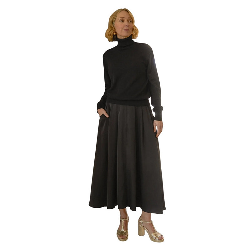 Chalk Clothing Audrey Skirt Satin Black on model front