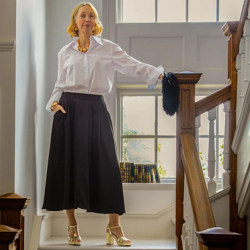 Chalk Clothing Audrey Skirt Satin Black on model lifestyle