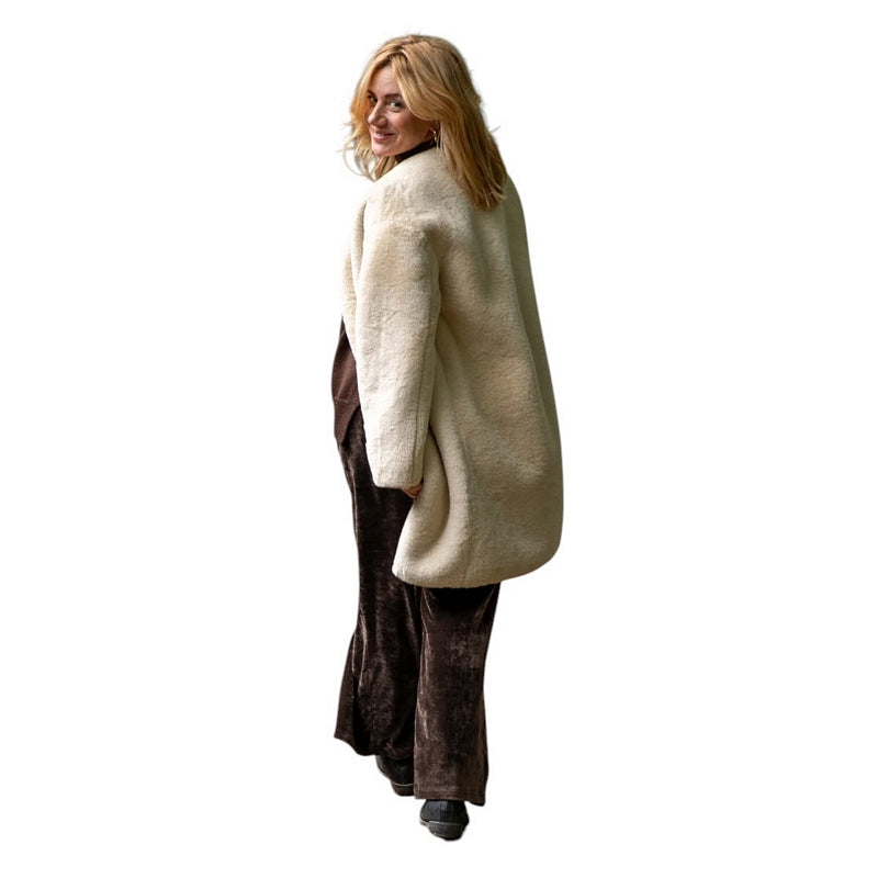 Chalk Clothing Bev Coat Cream on model 2 rear