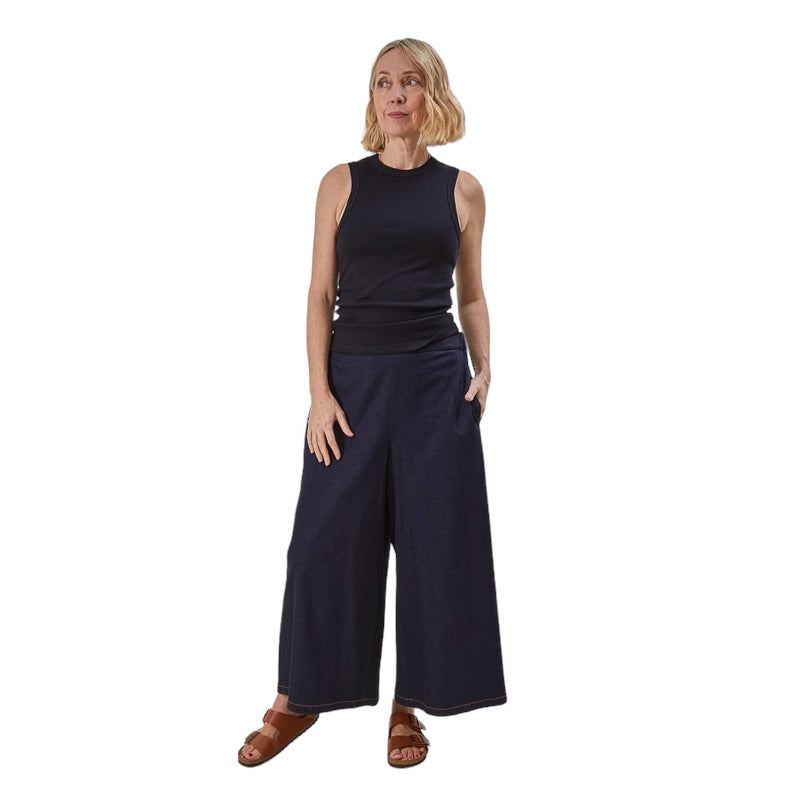 Chalk Clothing Ellen Ribbed Vest Top Navy on model front 1