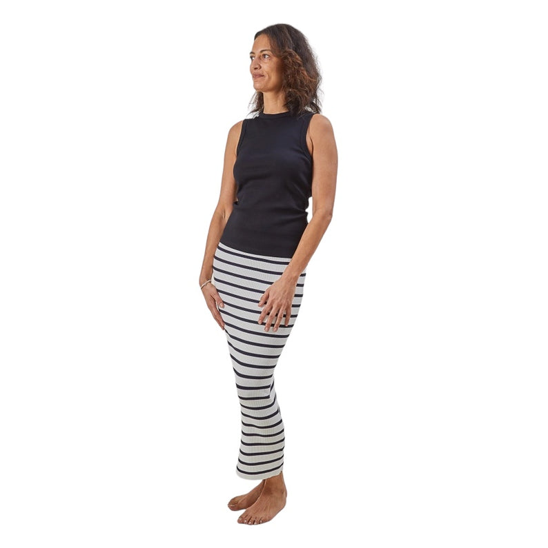 Chalk Clothing Ellen Ribbed Vest Top Navy on model front 3