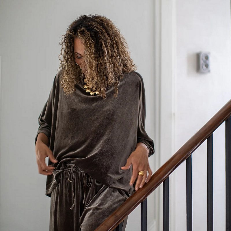 Chalk Clothing Erin Velour Top Truffle One Size on model lifestyle