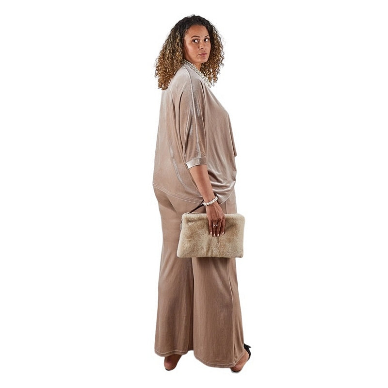 Chalk Clothing Erin Velour Top in Champagne One Size on model rear