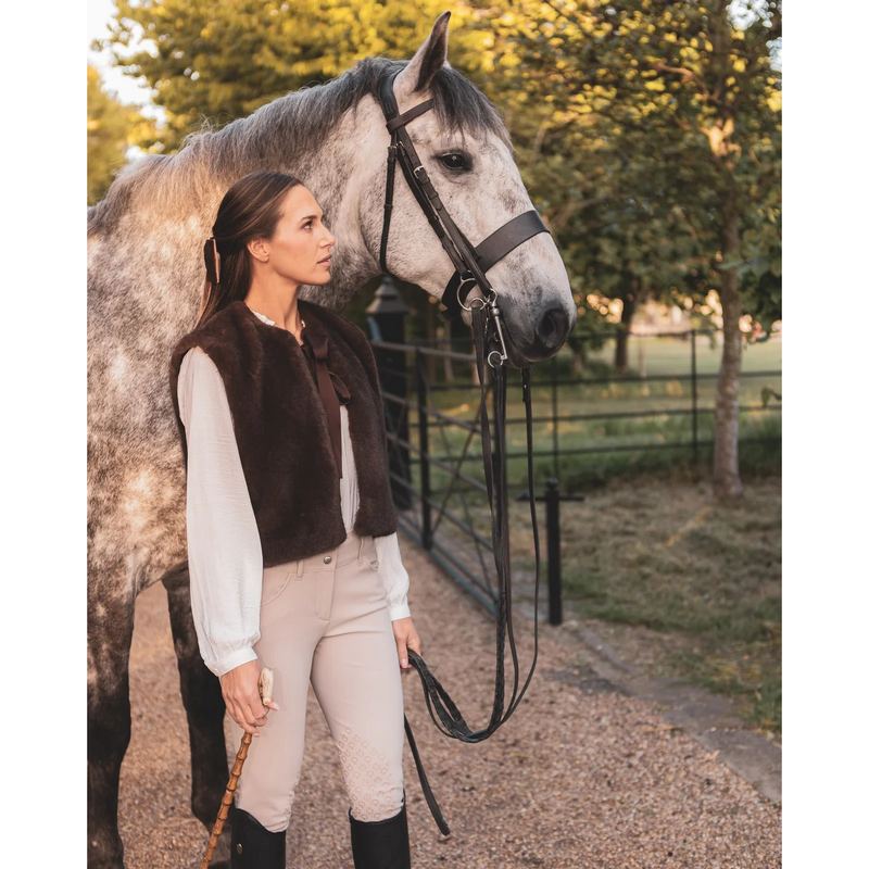 Chalk Clothing Felicity Gilet Cappuccino on model with horse 2
