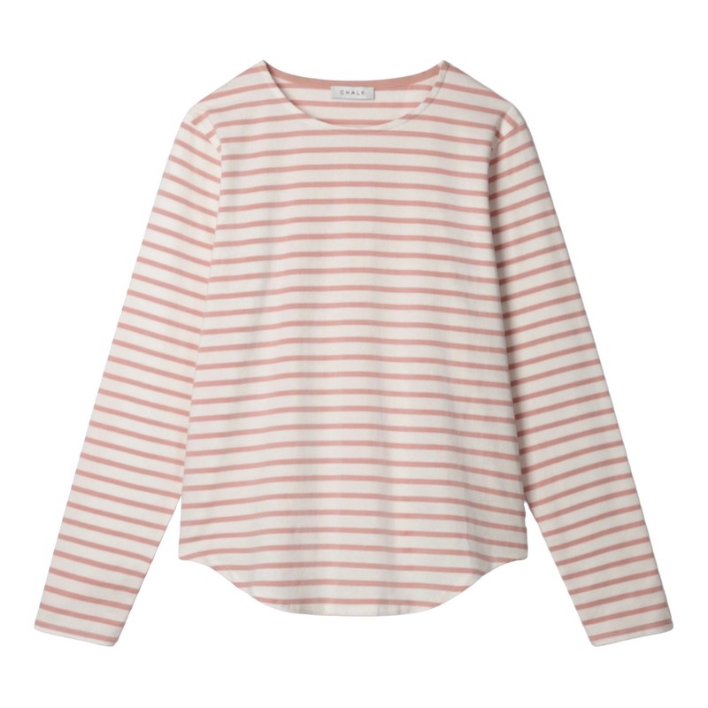 Chalk Clothing Fleur Stripe T-Shirt White & Dusky Pink 7040-1929 front