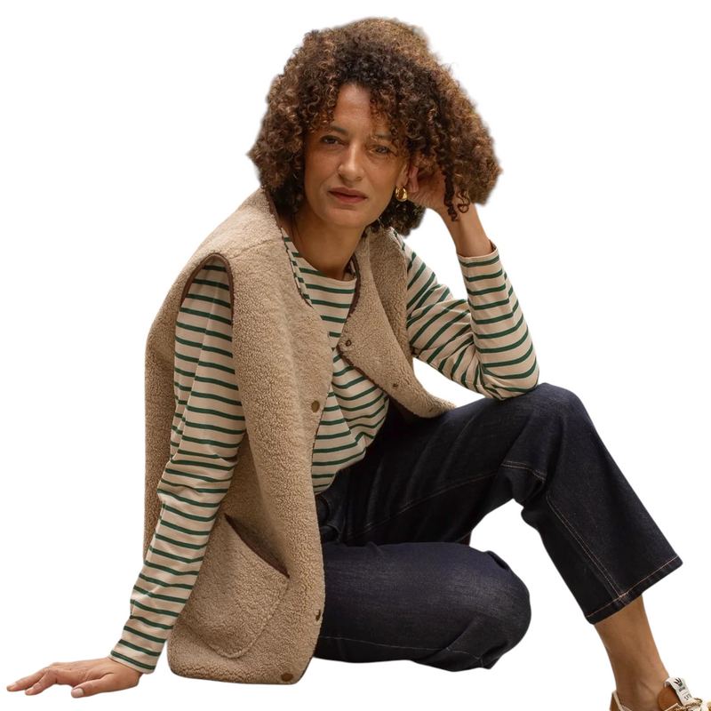 Chalk Clothing Fleur T-Shirt in Evergreen & Cream Stripe on model close-up